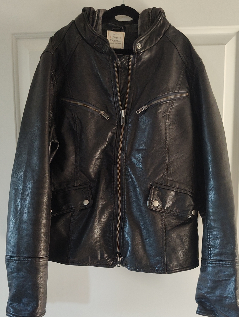 We The Free Black Vegan Leather Hooded Jacket